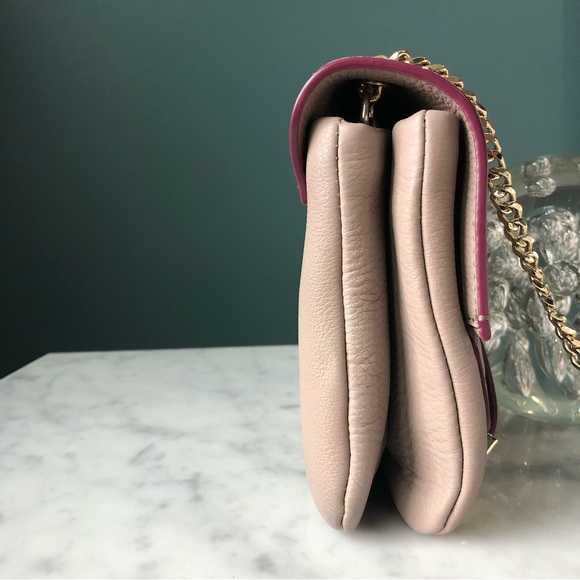 Karl Lagerfeld Leather Crossbody Bag in Grey / Purple with Silver Chain Strap - Picture 5 of 12